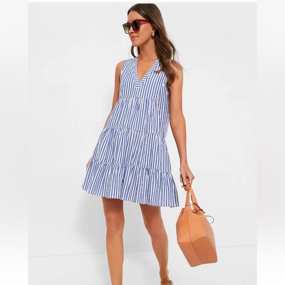 POMANDER PLACE | Tuckernuck Blue/White Stripe Cotton Poplin Kenzo Dress, Size Sm - Picture 1 of 6